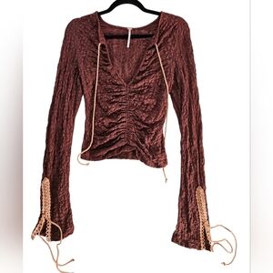 NWOT Free People Maroon Lace Blouse